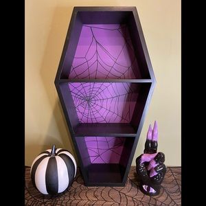SOLD Black and Purple Spiderweb Coffin Shelf